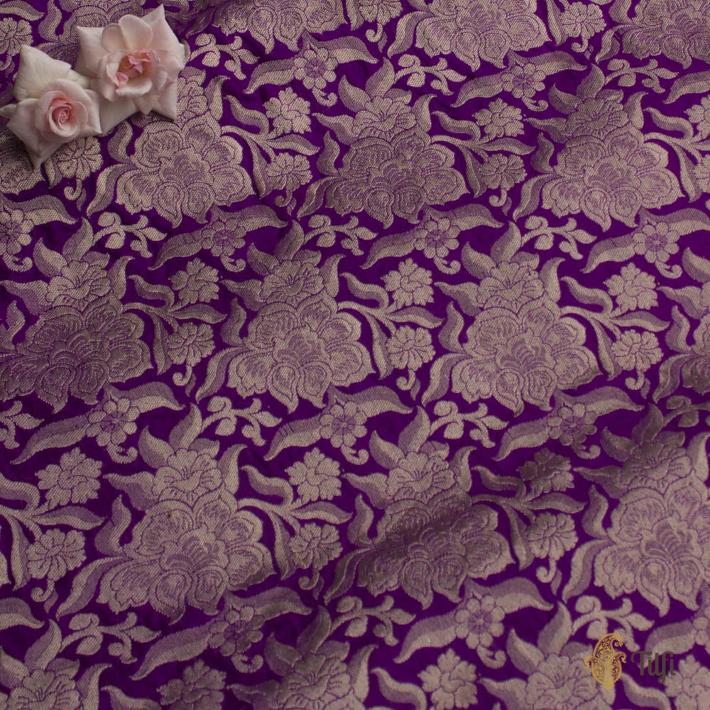 Purple Pure Katan Silk Banarasi Handloom Fabric