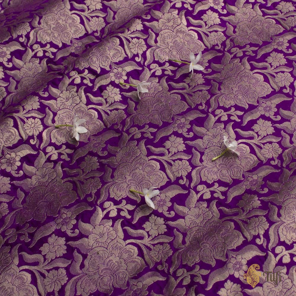 Purple Pure Katan Silk Banarasi Handloom Fabric
