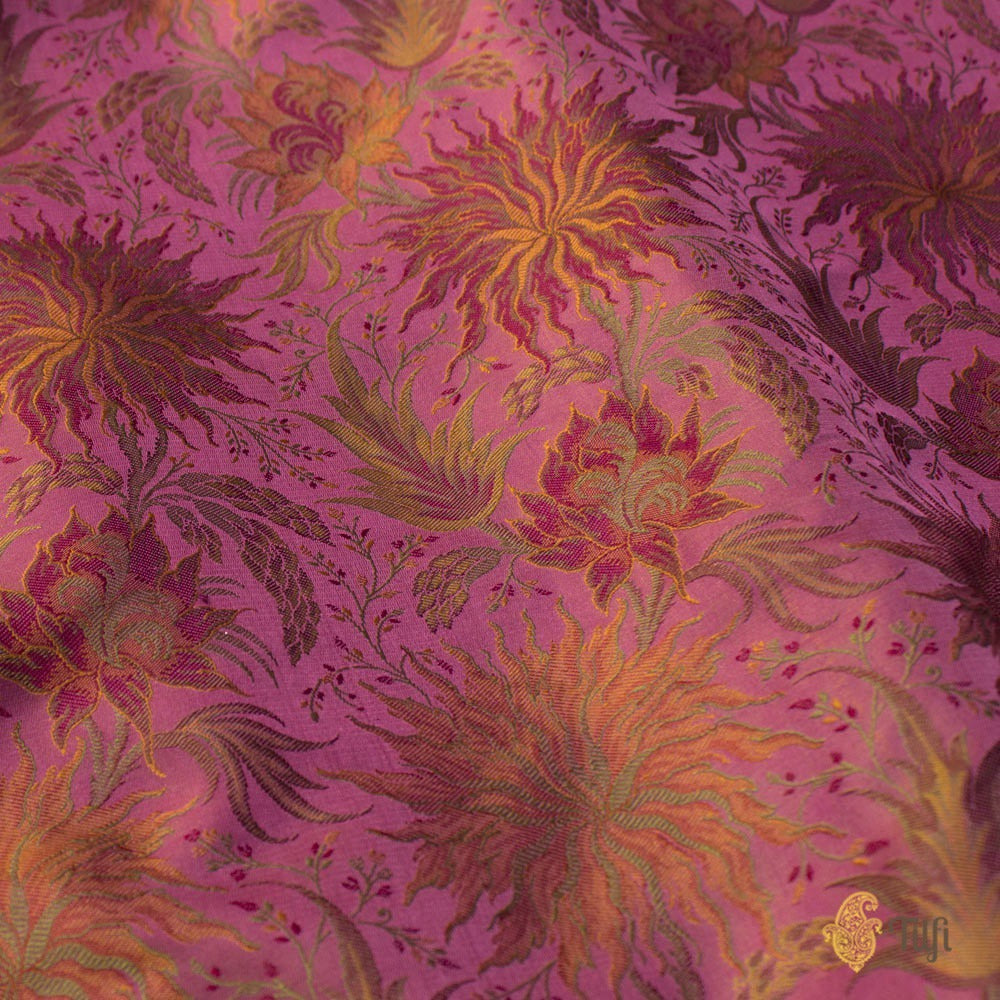 Mauve Pink Pure Soft Satin Silk Banarasi Handloom Fabric