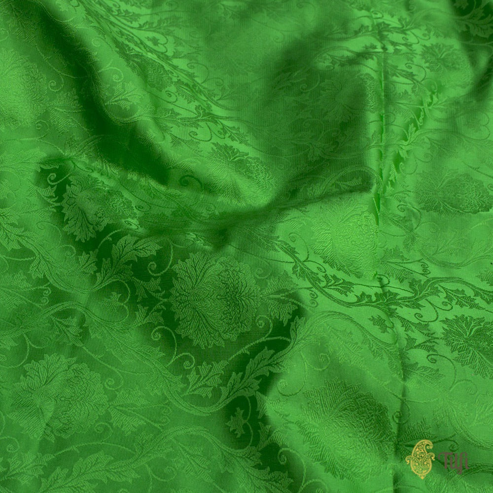 Green Pure Soft Satin Silk Banarasi Handloom Fabric