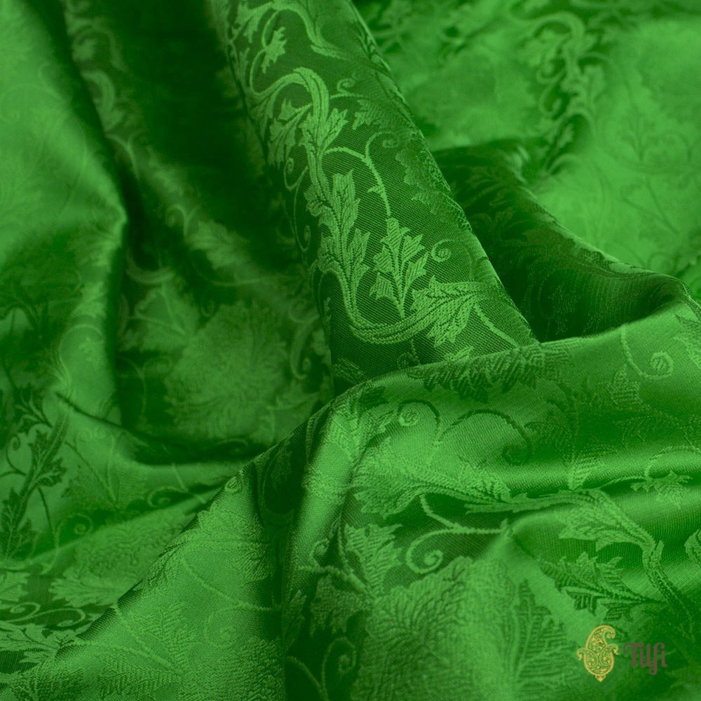 Green Pure Soft Satin Silk Banarasi Handloom Fabric