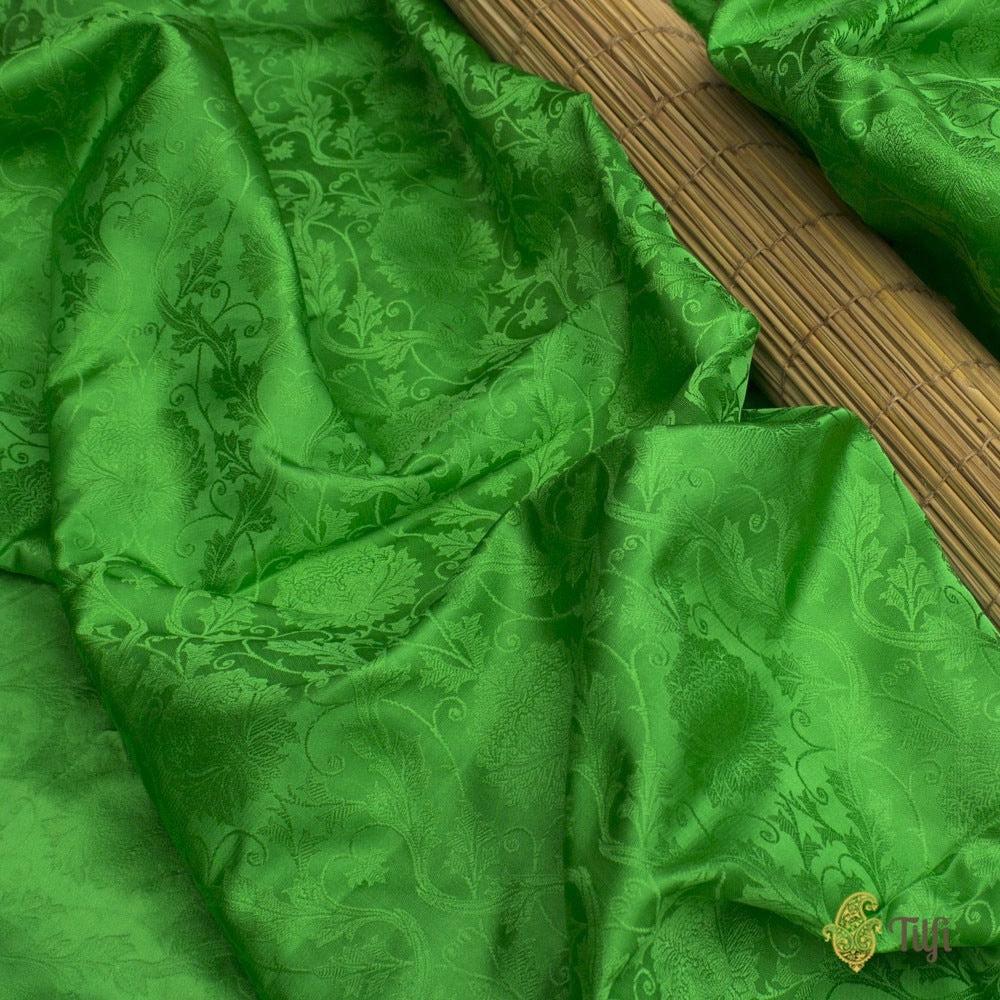 Green Pure Soft Satin Silk Banarasi Handloom Fabric