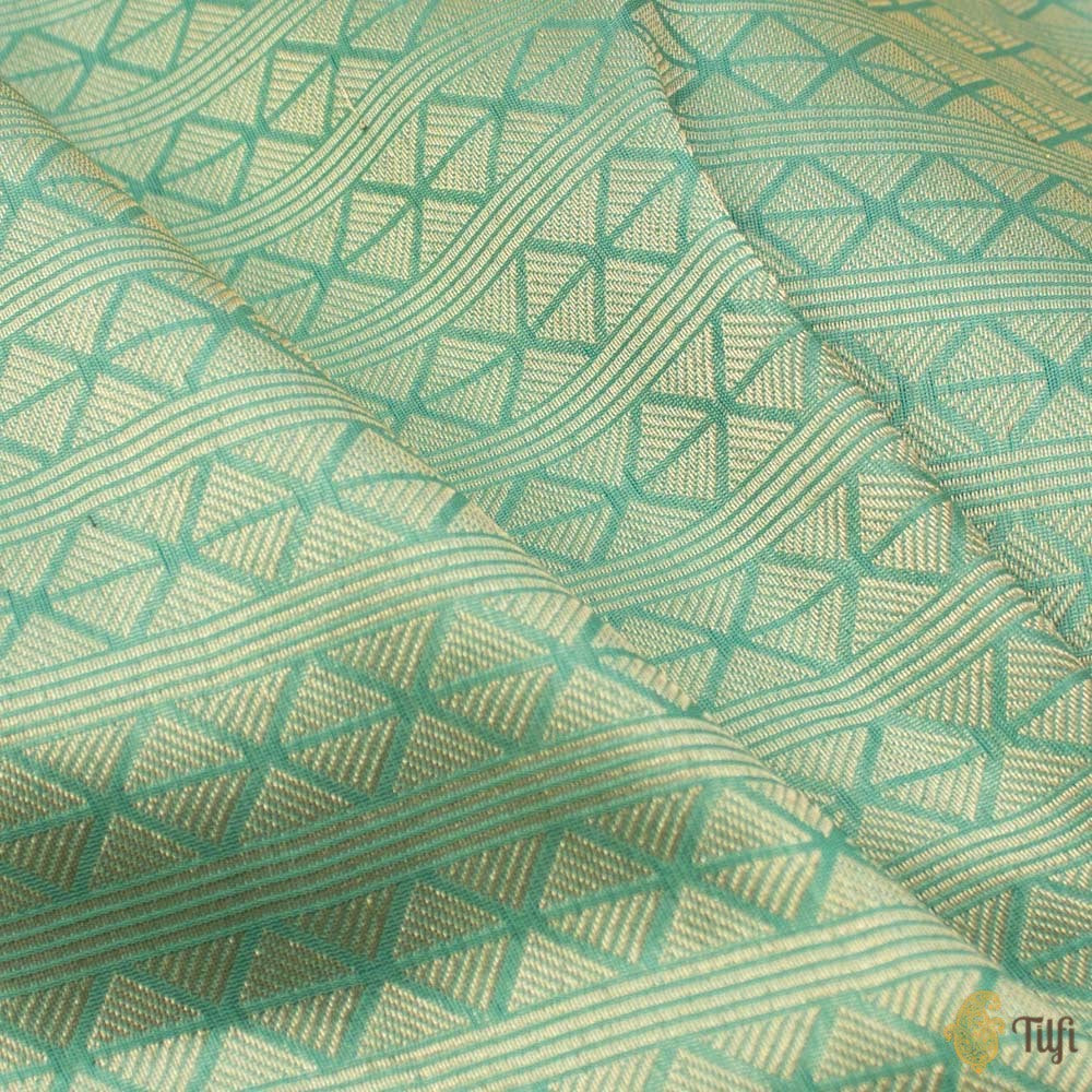 Sea Green Pure Katan Silk Banarasi Handloom Fabric