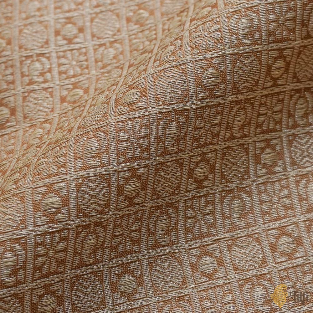 Dark Beige Pure Katan Silk Banarasi Handloom Fabric