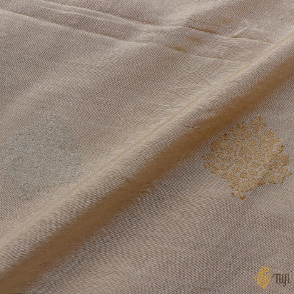 Off-White Pure Monga Silk Banarasi Handloom Fabric