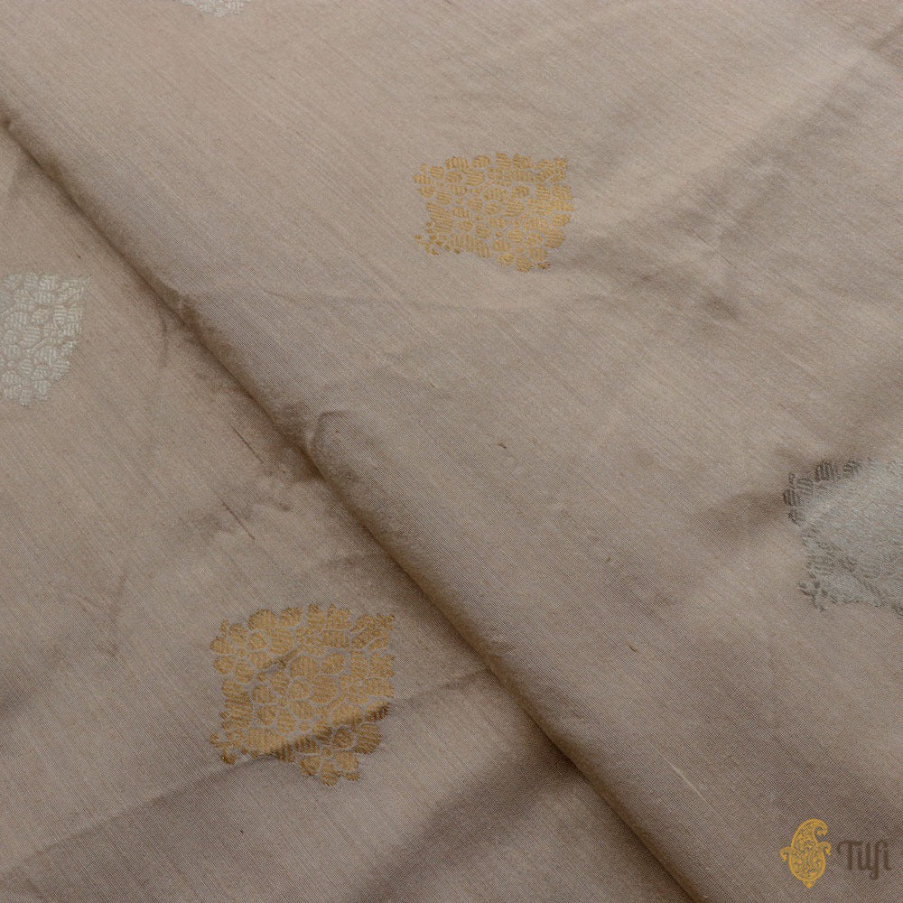 Off-White Pure Monga Silk Banarasi Handloom Fabric