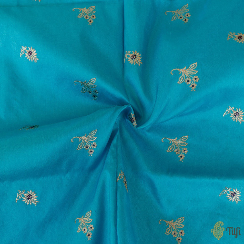 Firozi Blue Pure Katan Silk Banarasi Handloom Fabric