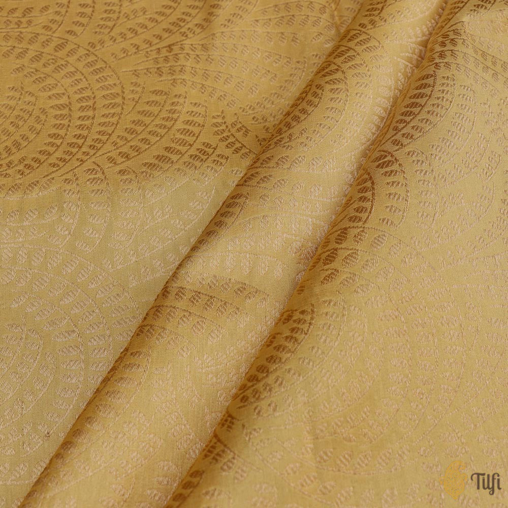 Pale Yellow Pure Katan Silk Banarasi Handloom Fabric