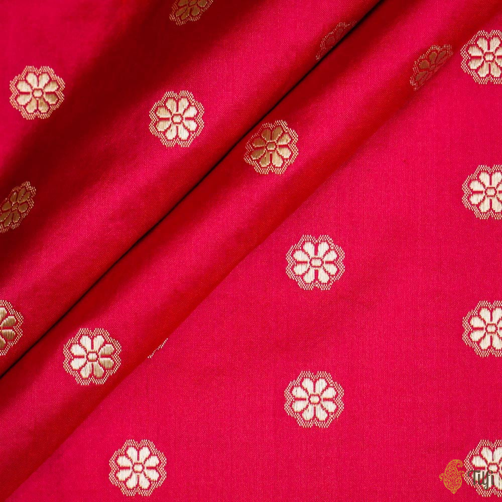 Red-Rani Pink Pure Katan Silk Banarasi Handloom Fabric