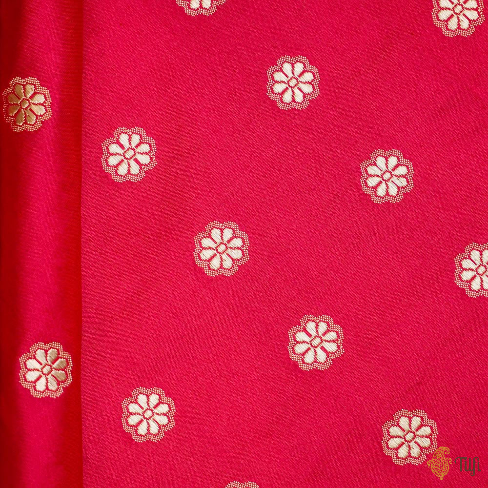 Red-Rani Pink Pure Katan Silk Banarasi Handloom Fabric