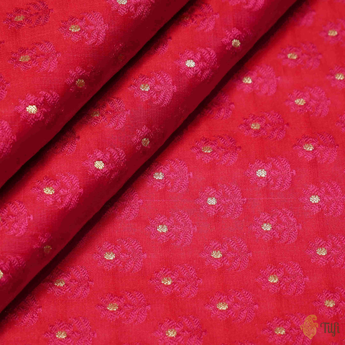 Red-Rani Pink Pure Soft Satin Silk Banarasi Handloom Fabric