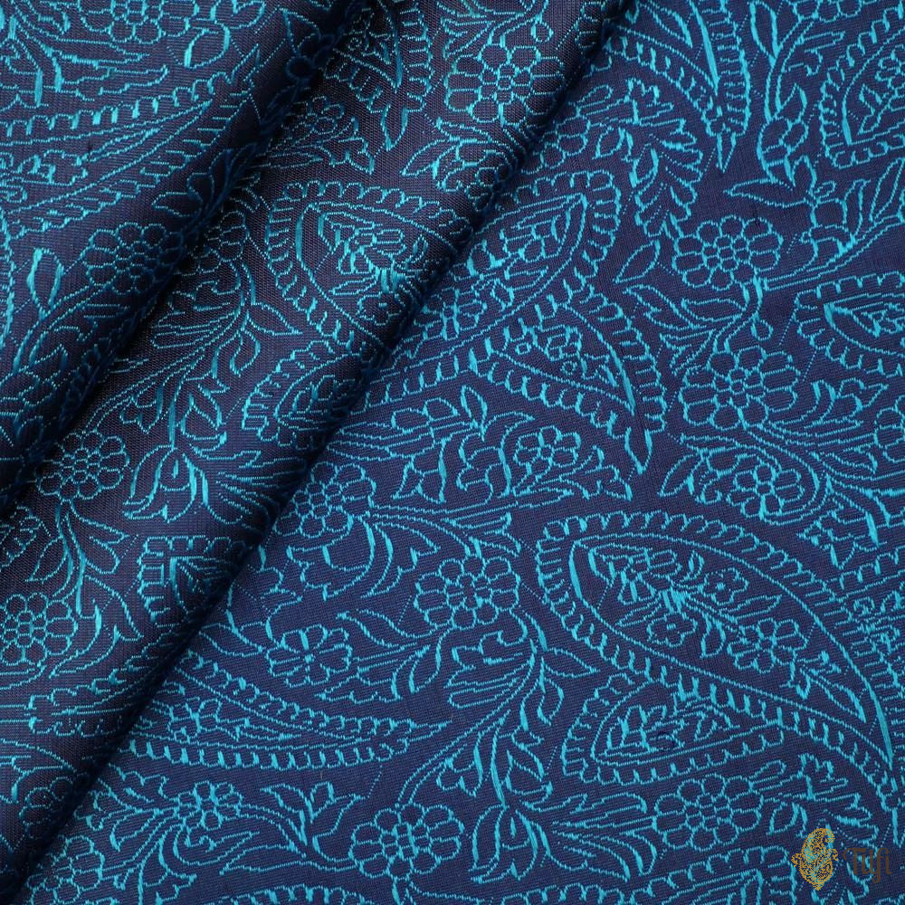 Navy Blue Pure Katan Silk Banarasi Handloom Fabric