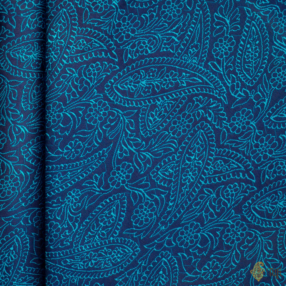 Navy Blue Pure Katan Silk Banarasi Handloom Fabric