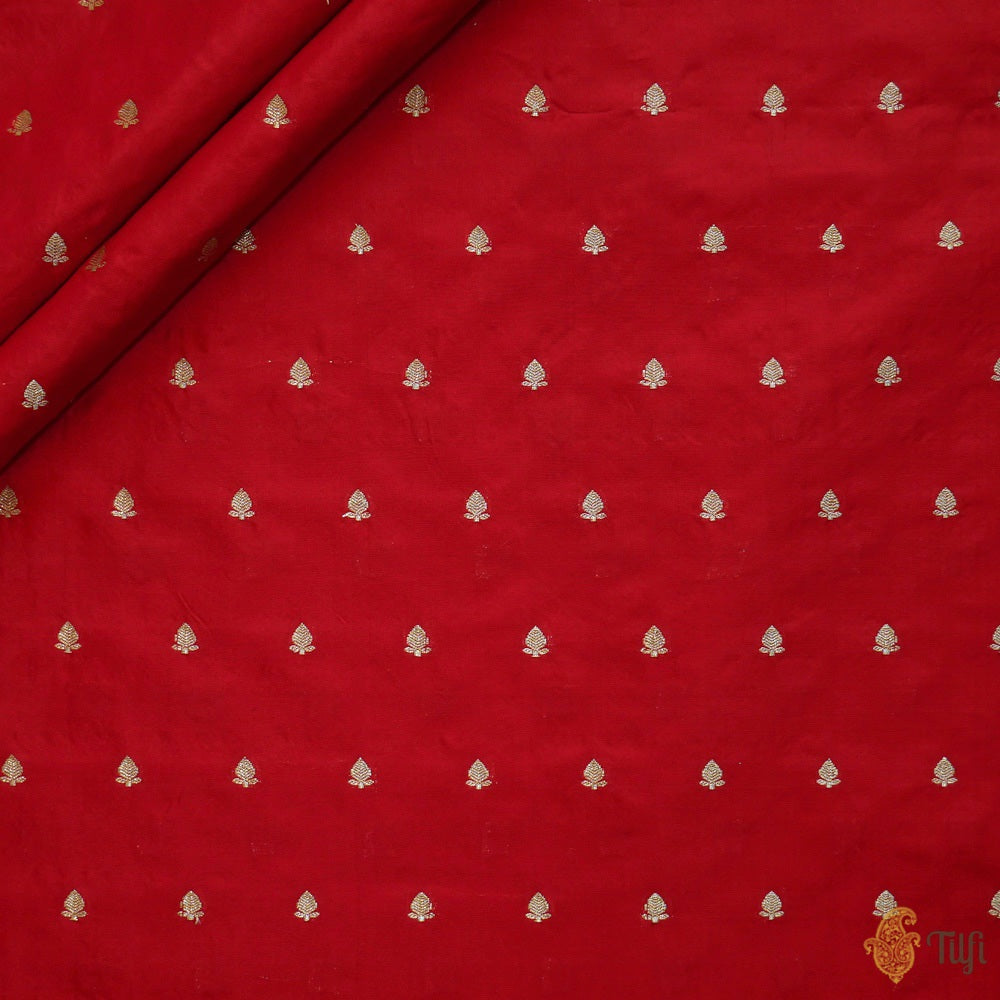 Red Pure Katan Silk Banarasi Handloom Fabric