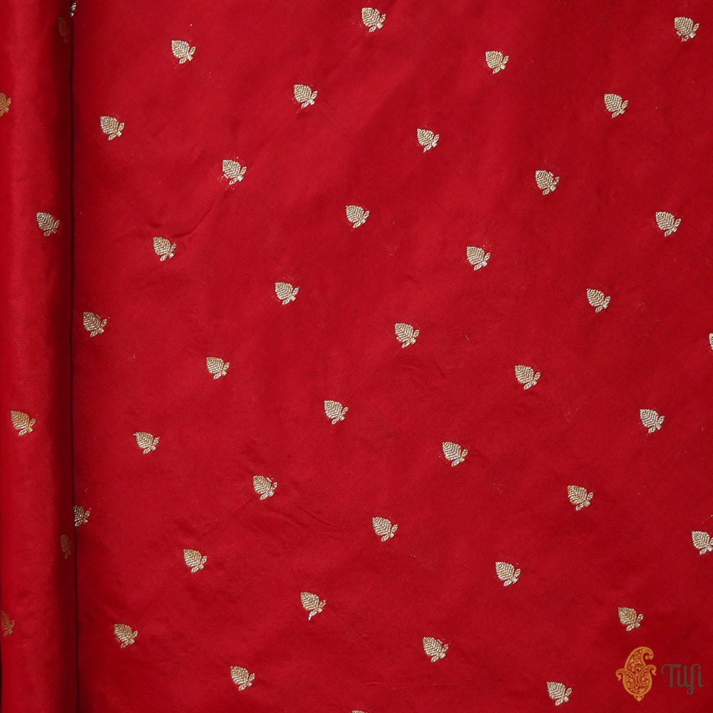 Red Pure Katan Silk Banarasi Handloom Fabric