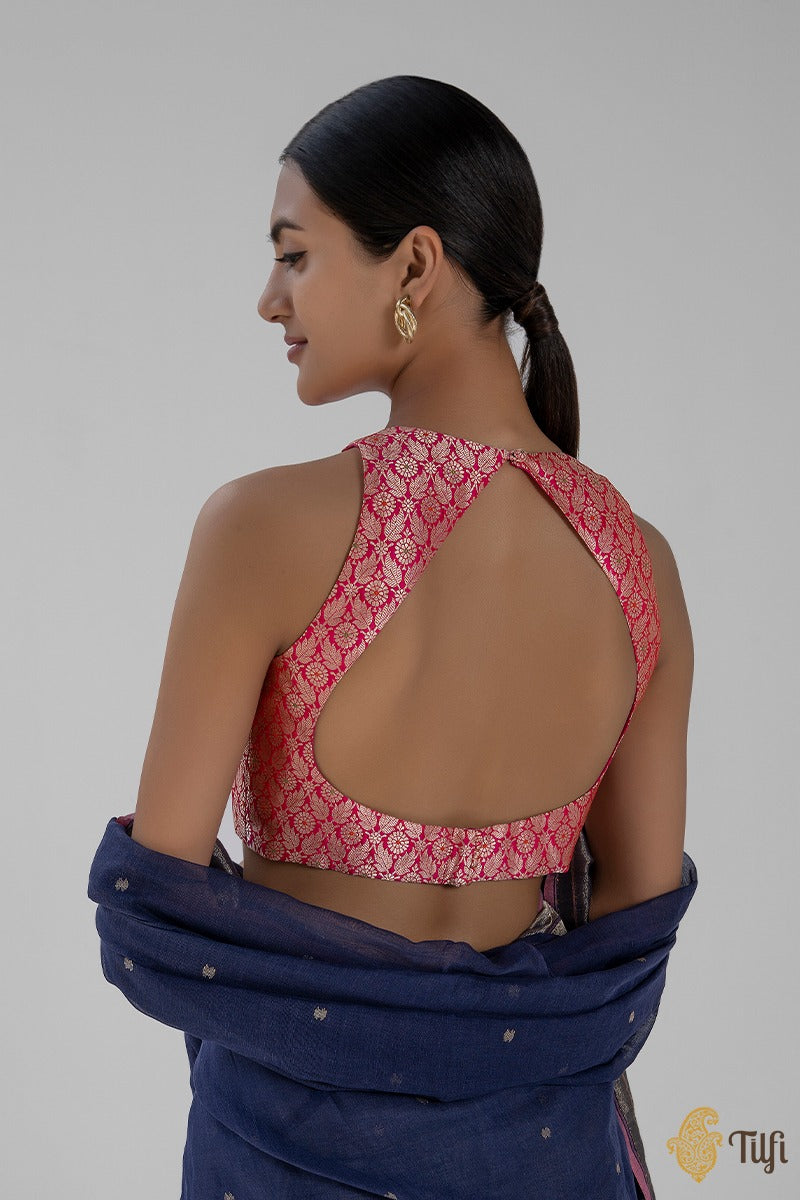 Red-Rani Pink Pure Katan Silk Handloom Banarasi Blouse Tilfi