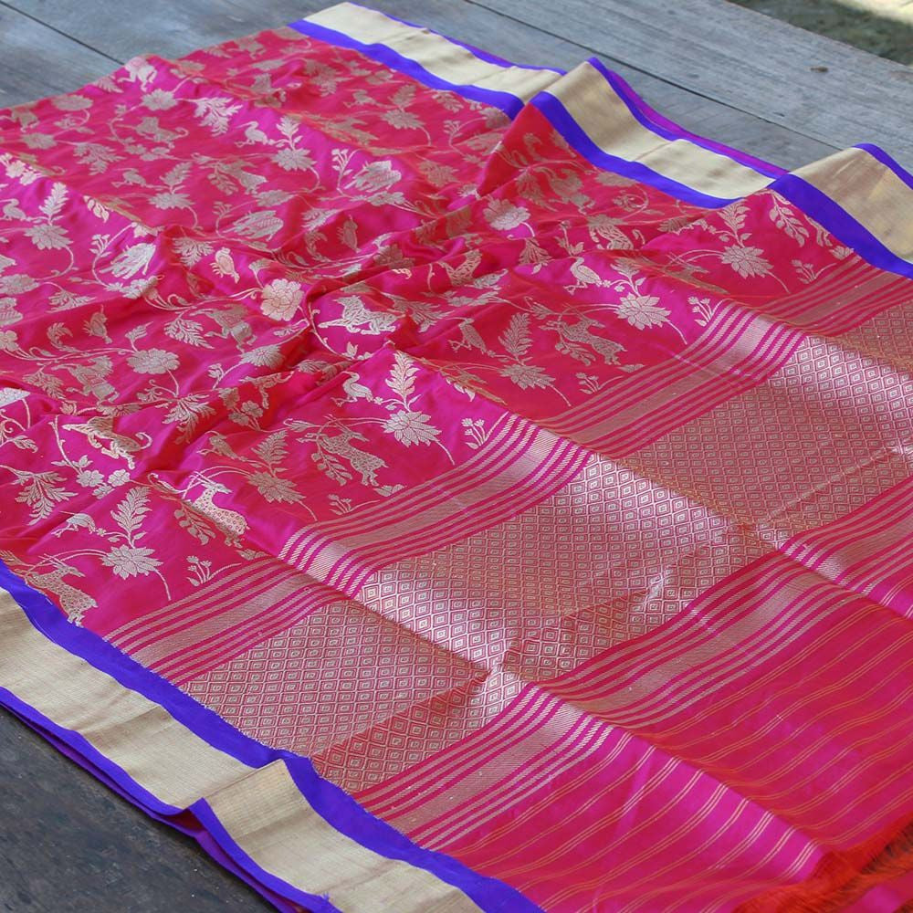 Orange-Rani Pure Katan Silk Banarasi Handloom Dupatta - Tilfi