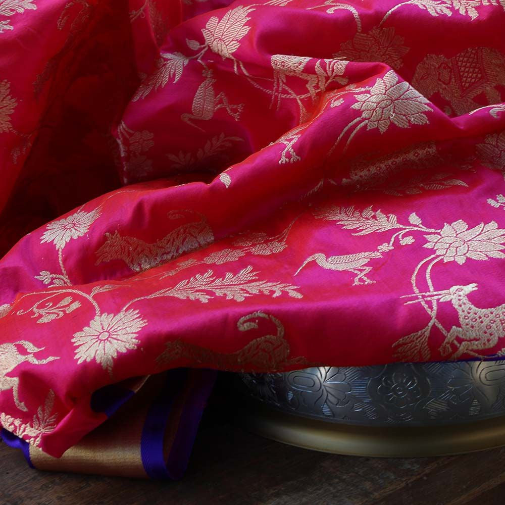 Orange-Rani Pure Katan Silk Banarasi Handloom Dupatta - Tilfi