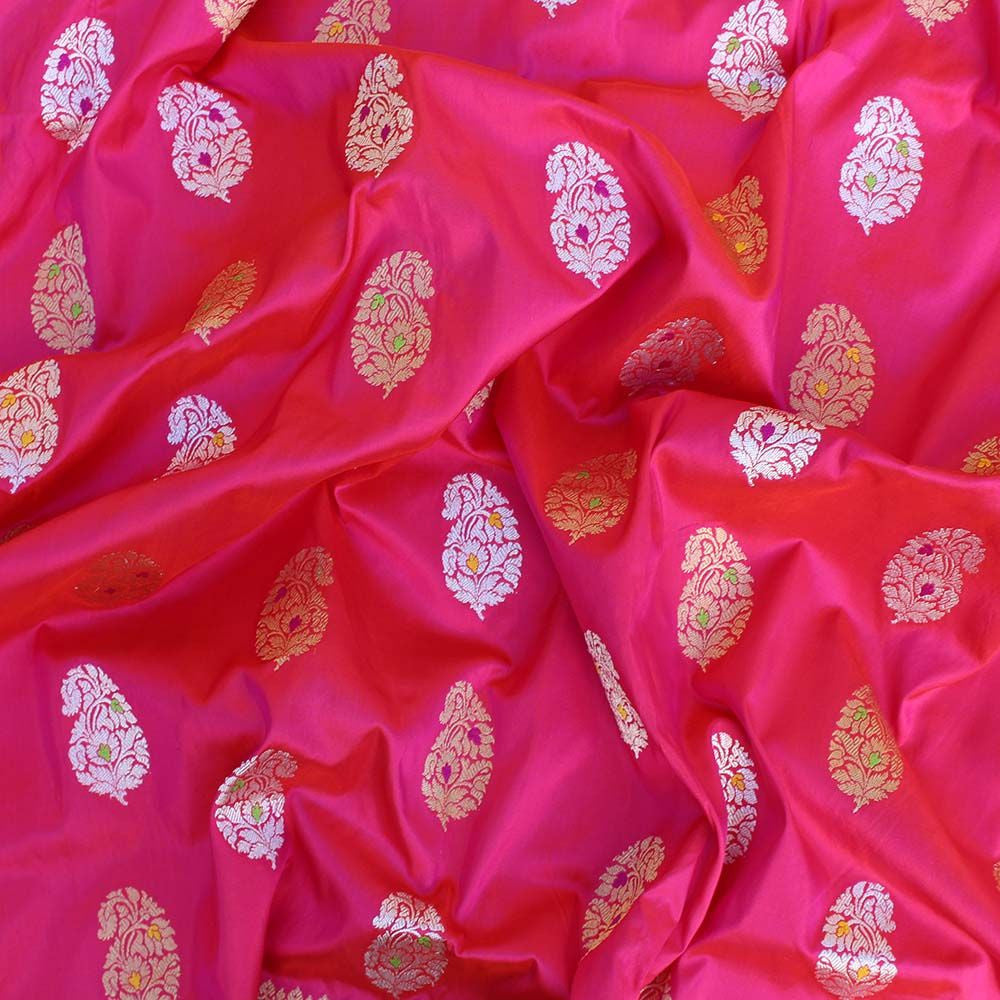 Orange-Gulabi Pure Katan Silk Banarasi Handloom Dupatta - Tilfi