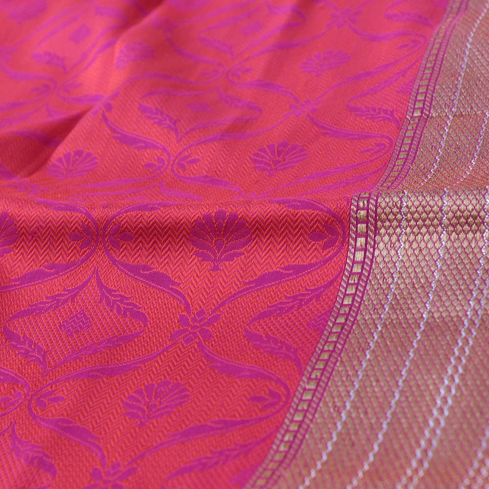 Indian Pink Pure Katan Silk Banarasi Handloom Dupatta - Tilfi