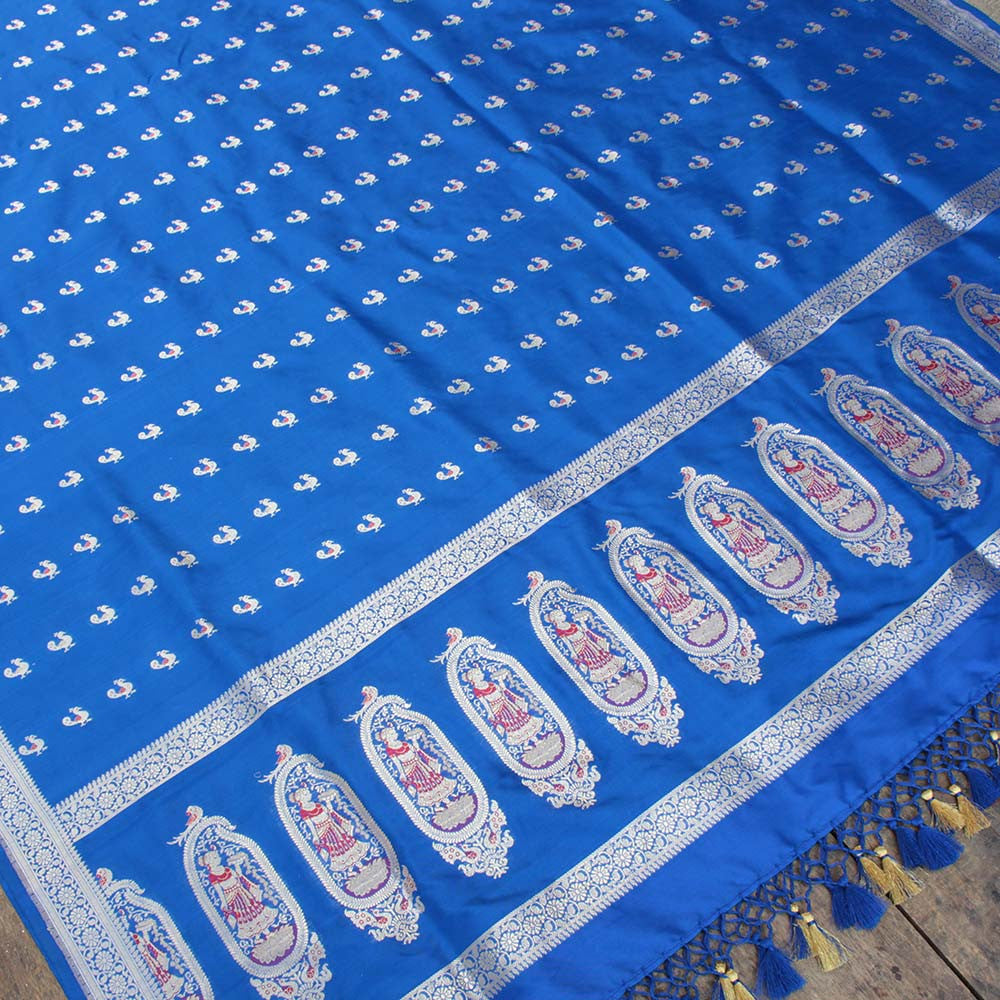 Blue Pure Katan Silk Banarasi Handloom Dupatta - Tilfi