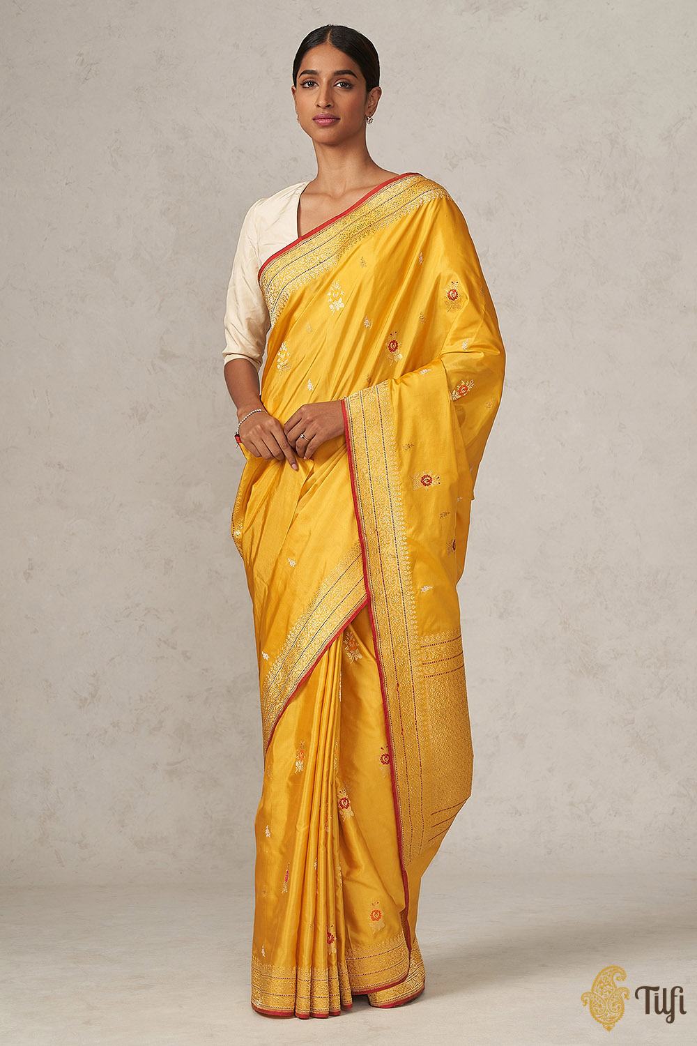 Mustard Pure Katan Silk Banarasi Handloom Saree