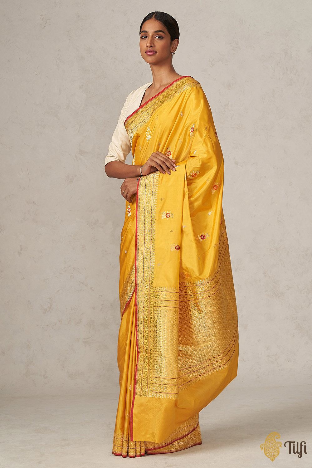 Mustard Pure Katan Silk Banarasi Handloom Saree