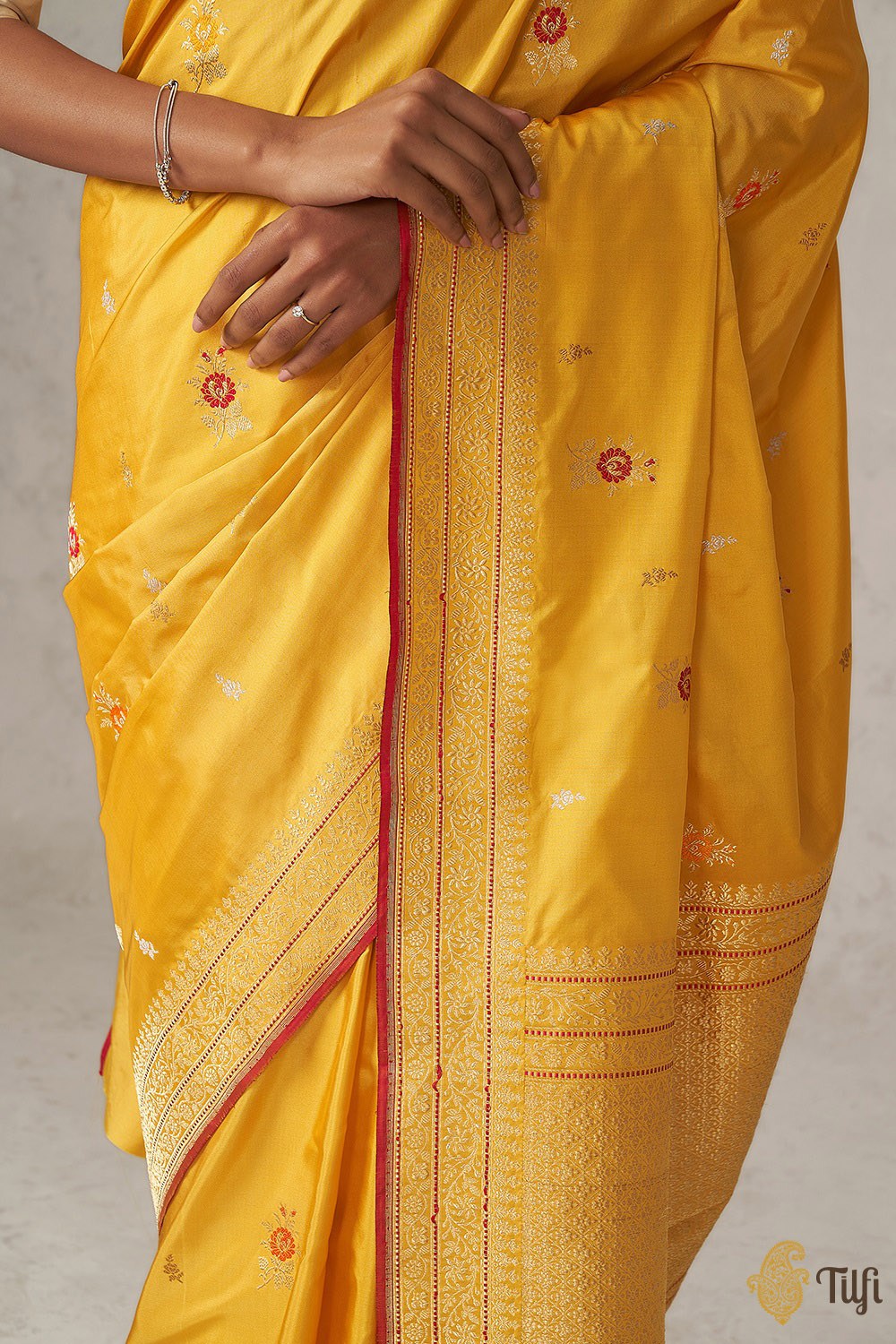 Mustard Pure Katan Silk Banarasi Handloom Saree