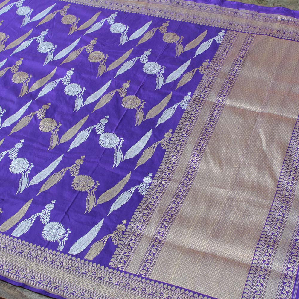 Purple Pure Katan Silk Banarasi Handloom Saree - Tilfi