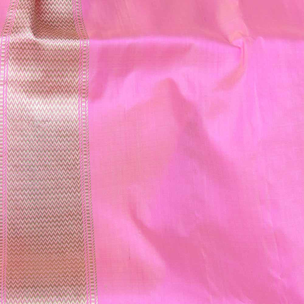 Ivory-Pink Pure Katan Silk Handloom Banarasi Saree