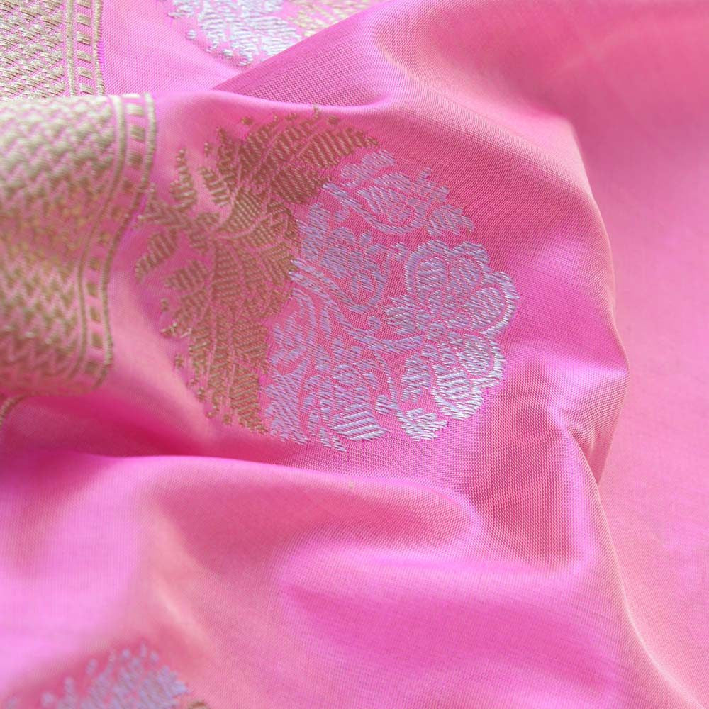 Ivory-Pink Pure Katan Silk Handloom Banarasi Saree