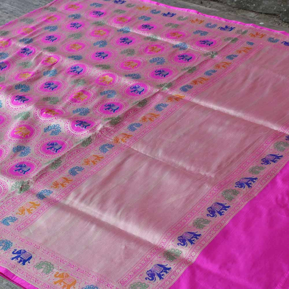 Pink Zari Vasket Pure Katan Silk Banarasi Handloom Saree - Tilfi