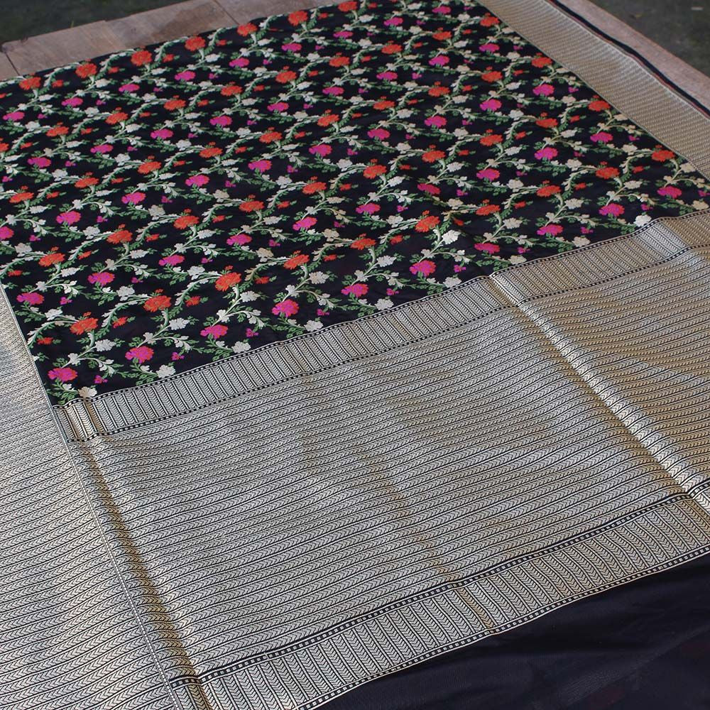 Black Pure Katan Silk Banarasi Handloom Saree - Tilfi
