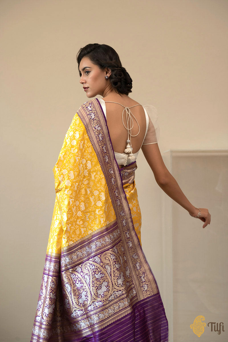 Purple With Corn Yellow Colour Big Thilagam Motifs Banarasi Silks Saree