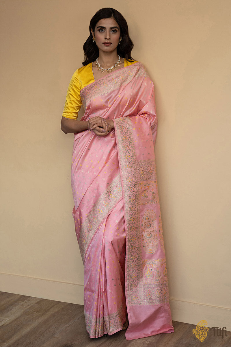 Pure Handwoven Banarasi Sarees Tagged light pink - Tilfi